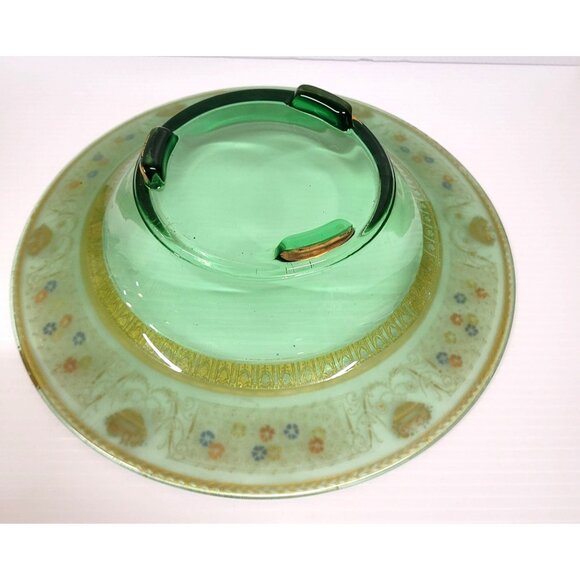 Westmoreland 12'' Green Glass Serving Bowl Hand Painted Gold & Enamel Accents - Picture 5 of 7